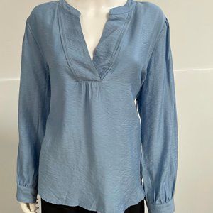 VINCE CAMUTO Womens Blue Long Sleeve V Neck Blouse Wear To Work Top